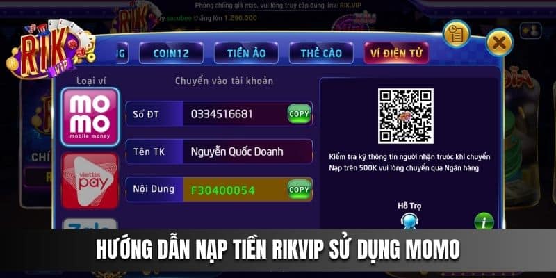 Hướng Dẫn Nạp tiền Rikvip sử dụng Momo